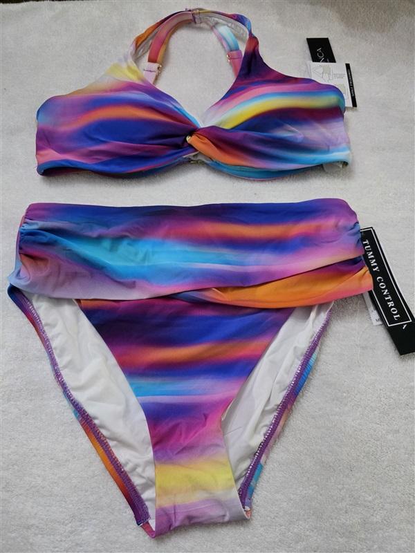 NWT La Blanca Sunset Shores 8 Twist Bandeau & Bottom 6 Bikini Swimsuit 128239