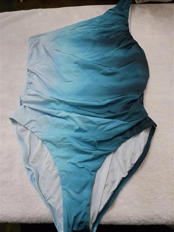 NWOT La Blanca Boston Proper 12 Ombre 1 SHOULDER 1pc Swimsuit Teal Green 128240