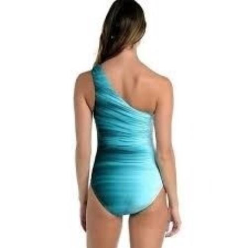 NWOT La Blanca Boston Proper 12 Ombre 1 SHOULDER 1pc Swimsuit Teal Green 128240