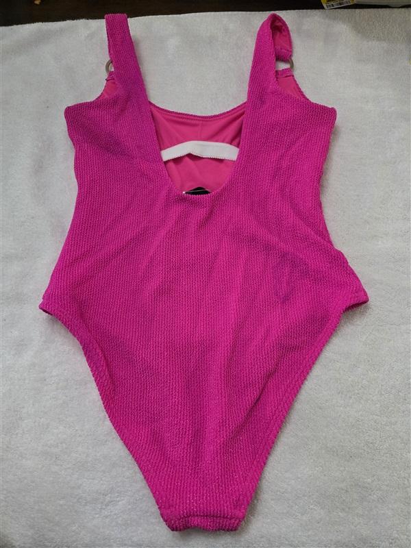 NWT Aqua Swim XS O-Ring Metallic Crinkle Scoop Neck 1PC Swimsuit 128244
