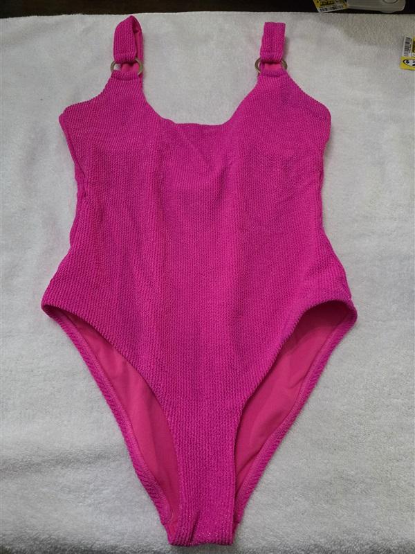 NWT Aqua Swim XS O-Ring Metallic Crinkle Scoop Neck 1PC Swimsuit 128244