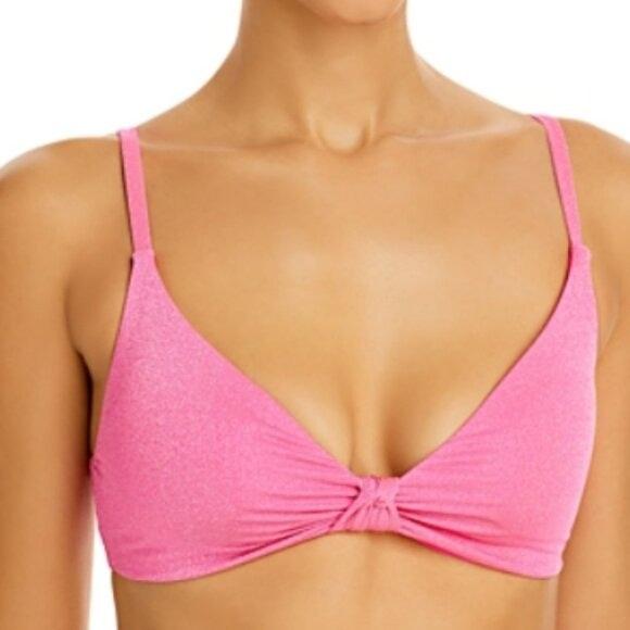 NWT Aqua Swim XL Pop Pink Solid Sparke Twist Bikini Swim Top 128246