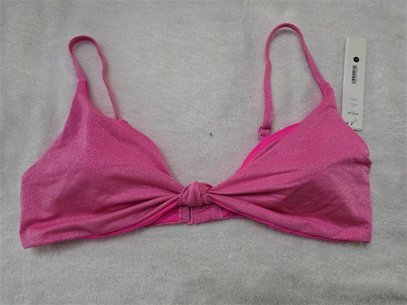 NWT Aqua Swim XL Pop Pink Solid Sparke Twist Bikini Swim Top 128246