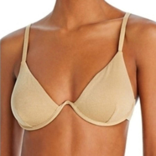 NWT Aqua Swim L Gold Metallic Shimmer Triangle Underwire Bikini Swim Top 128248