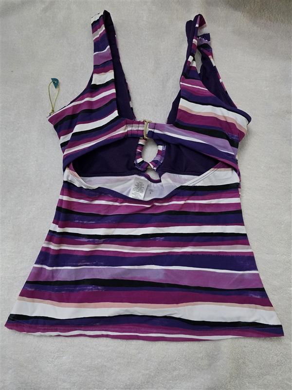 NWT Mynah S Purple Stripe Ring Tankini Swim Top 128251