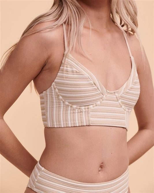 NWT Pilyq S NEW EARTH Corset Bralette Gold Stripe Bikini Top 128257
