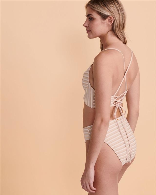 NWT Pilyq S NEW EARTH Corset Bralette Gold Stripe Bikini Top 128257