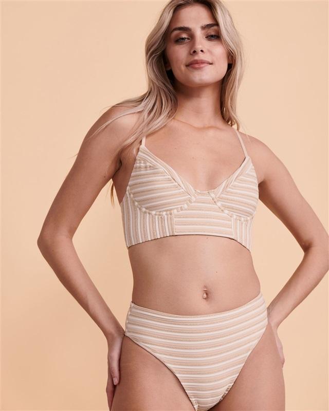 NWT Pilyq S NEW EARTH Corset Bralette Gold Stripe Bikini Top 128257