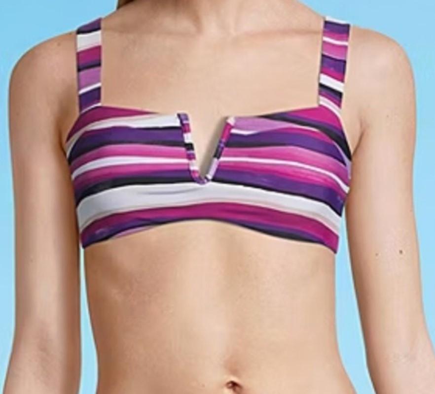 NWT Mynah L Purple Stripe Deep V Bikini Swimsuit Top & Bottom 128259