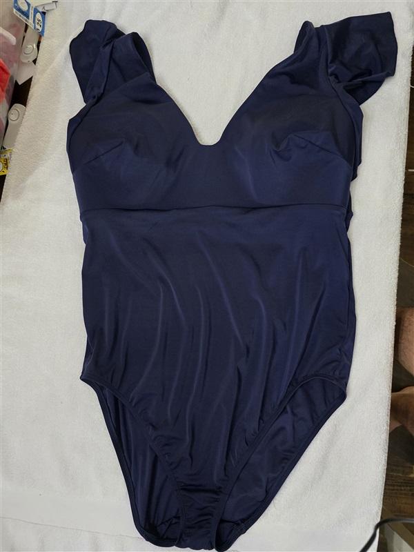 NWOT Lane Bryant 24 Flutter Sleeve Navy Blue Deep V Swimsuit 128263