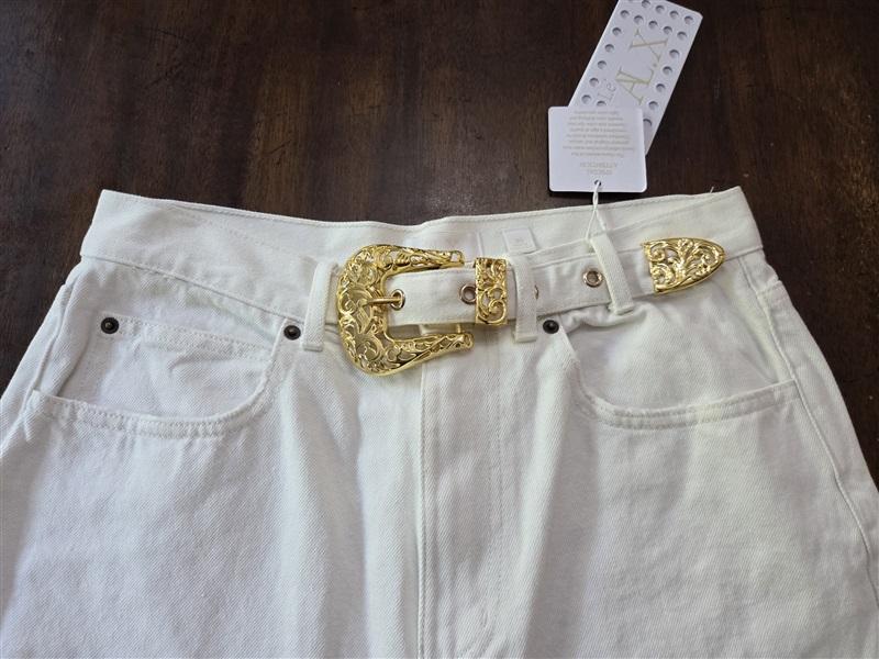 NWT Le' AL.X 29 High Rise Straight Leg Western 5-Pocket Jeans Ivory 128290