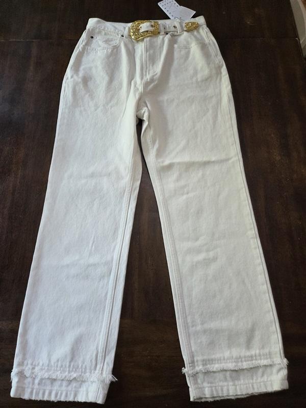 NWT Le' AL.X 29 High Rise Straight Leg Western 5-Pocket Jeans Ivory 128290