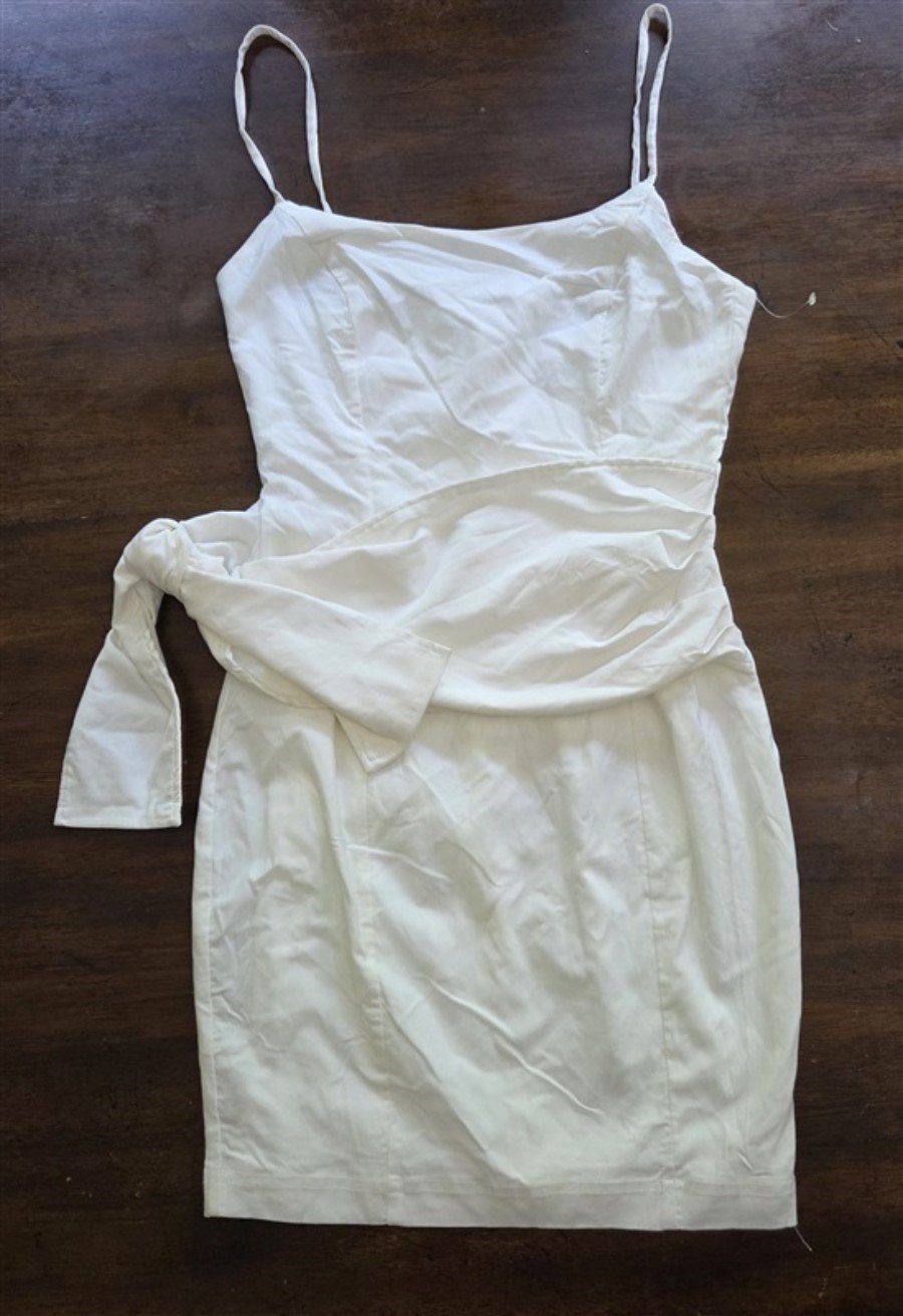 NWOT Blue Blush S Bow Belted Stretch Bodycon Mini Dress White #128296
