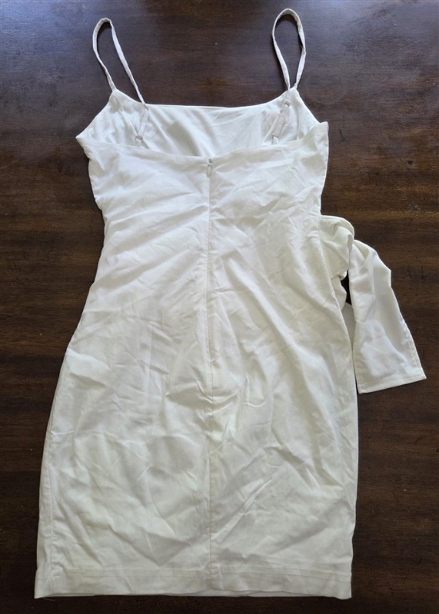 NWOT Blue Blush S Bow Belted Stretch Bodycon Mini Dress White #128296