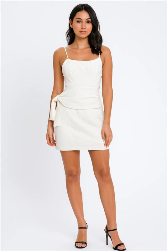 NWOT Blue Blush S Bow Belted Stretch Bodycon Mini Dress White #128296