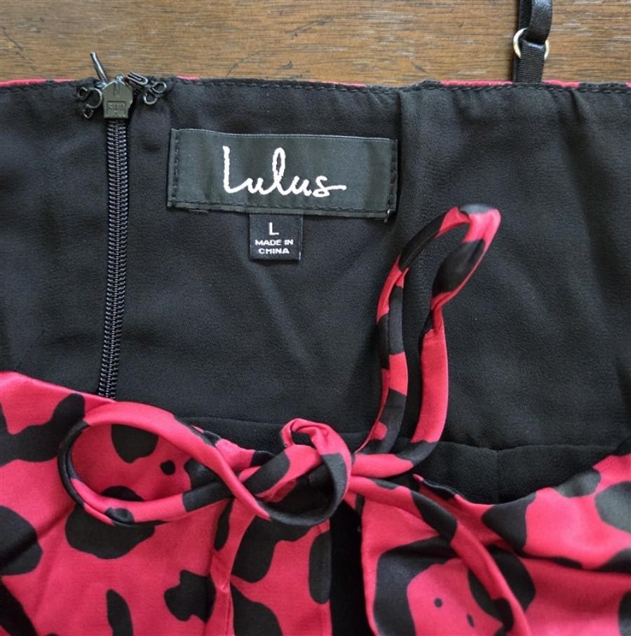 New Lulus L Red & Black Leopard Print Silky Mini Slip Dress 128301