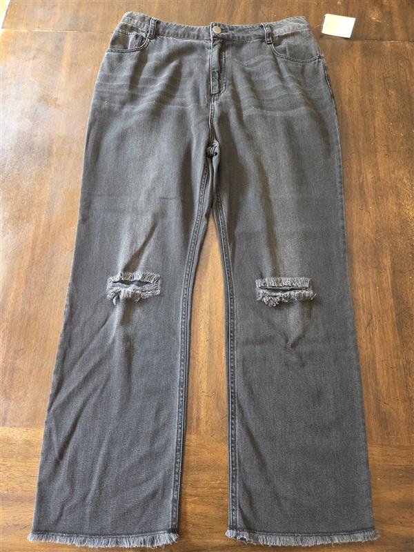 NWT Cloth & Stone 31 Distressed Straight Jeans Legacy Wash Black Raw Hem 128312