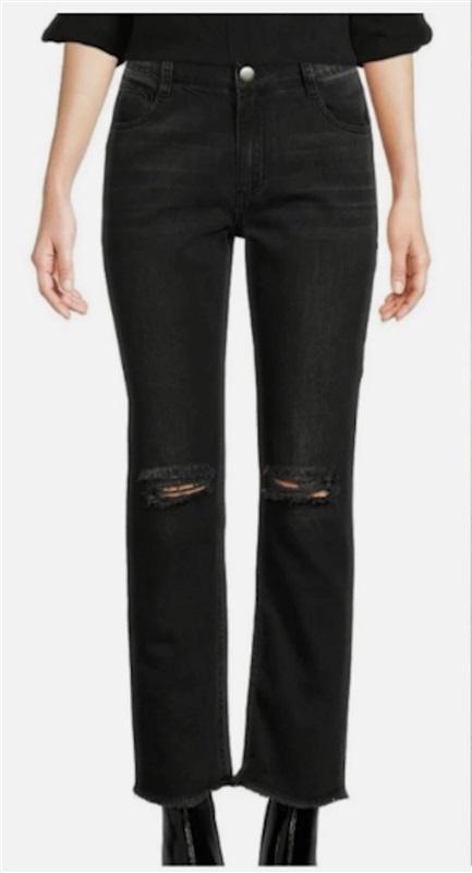 NWT Cloth & Stone 31 Distressed Straight Jeans Legacy Wash Black Raw Hem 128312