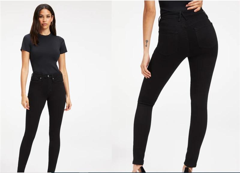 NWT Good American 14 32 Good Legs Straight Black Coated Jeans 128313