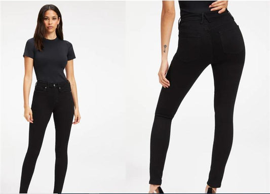 NWT Good American 14 32 Good Legs Straight Black Coated Jeans 128313