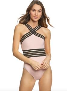 NWT Kenneth Cole L Stompin' In My Stilettos High Neck Pink Swimsuit 128318
