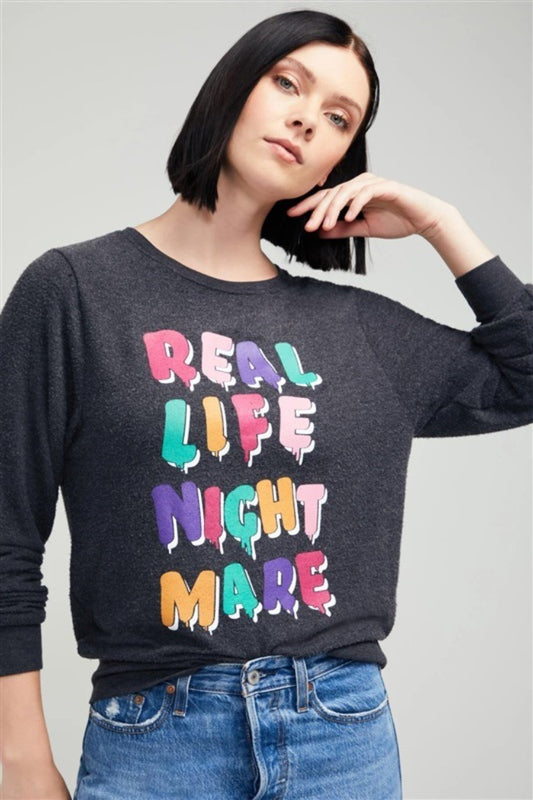 NWT Wildfox SM Pleasant Dreams Real Life Nightmare Sweatshirt Gray #128342