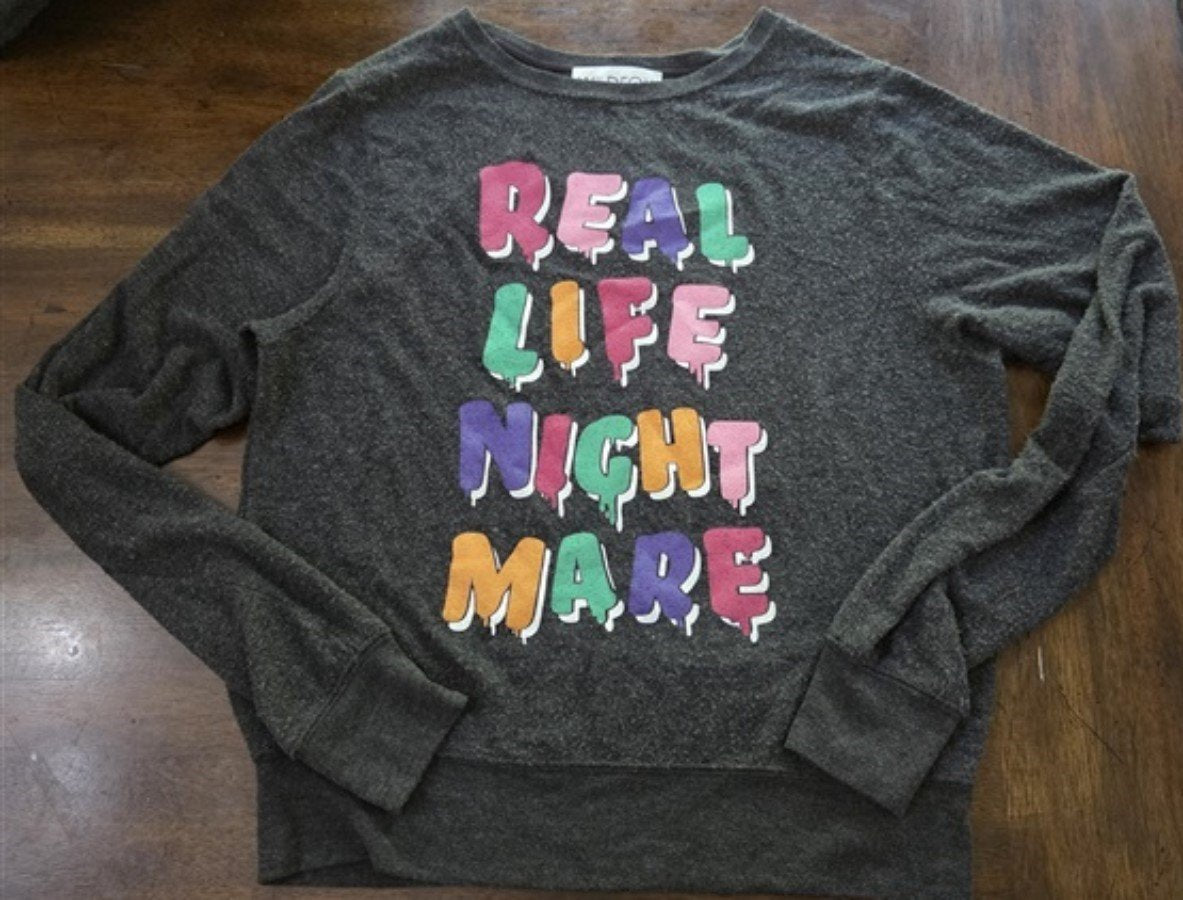 NWT Wildfox SM Pleasant Dreams Real Life Nightmare Sweatshirt Gray #128342