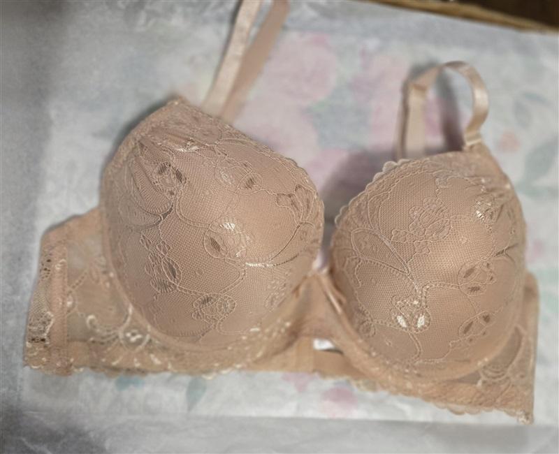 NWOT Parisian 38C Push Up Plunge Lace Bra Beige 128382