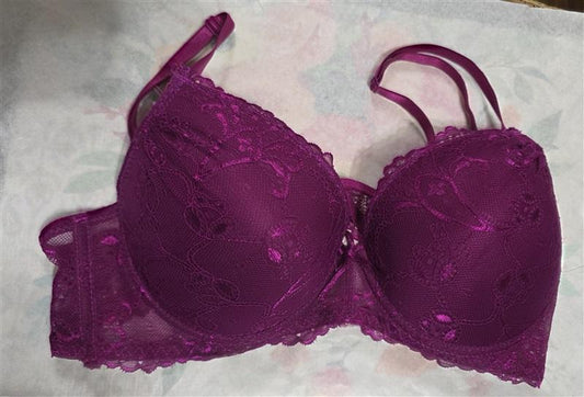 NWOT Parisian 38B Push Up Plunge Lace Bra Fuchsia Pink 128384