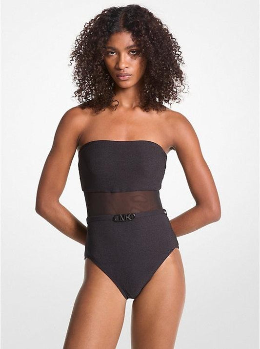 NWTD MICHAEL KORS 14 Stretch Nylon Bandeau 1pc Swimsuit Black 128392
