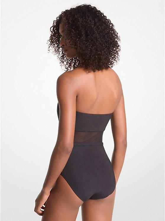 NWTD MICHAEL KORS 14 Stretch Nylon Bandeau 1pc Swimsuit Black 128392