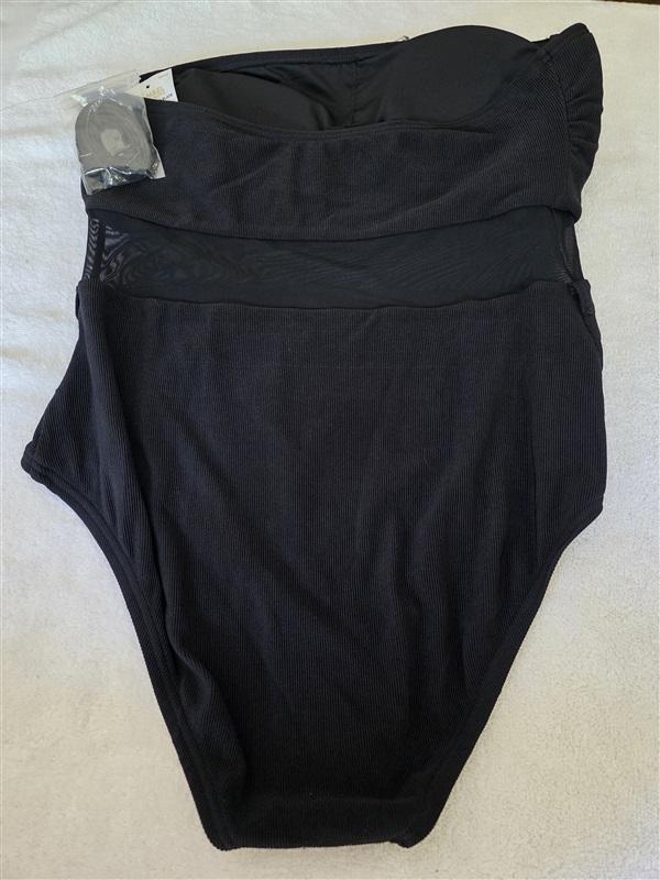 NWTD MICHAEL KORS 14 Stretch Nylon Bandeau 1pc Swimsuit Black 128392