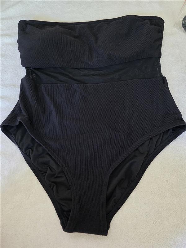 NWTD MICHAEL KORS 14 Stretch Nylon Bandeau 1pc Swimsuit Black 128392