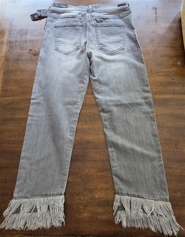 NWT Liverpool 14 32 Fringe Hem Pumice Gray Fray Jeans Crop Straight 128399