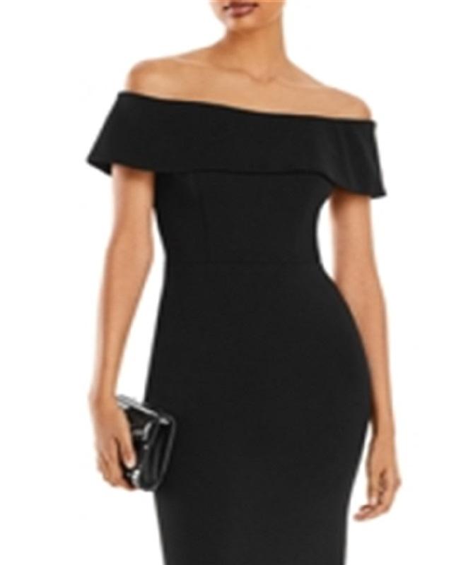 NWOTD AQUA Off-the-Shoulder Scuba Crepe Long Gown Black 128403