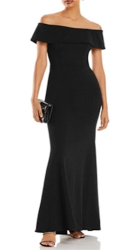 NWOTD AQUA Off-the-Shoulder Scuba Crepe Long Gown Black 128403