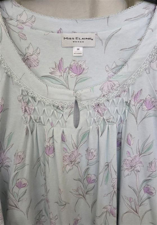 Miss Elaine 3X Plus Floral Print Sofiknit Short Nightgown 217823DX Aqua 128409