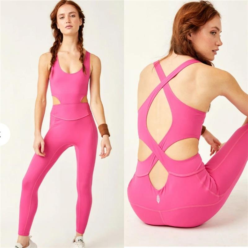 NWT Free People Movement M Back It Up Jumpsuit Pink 128410