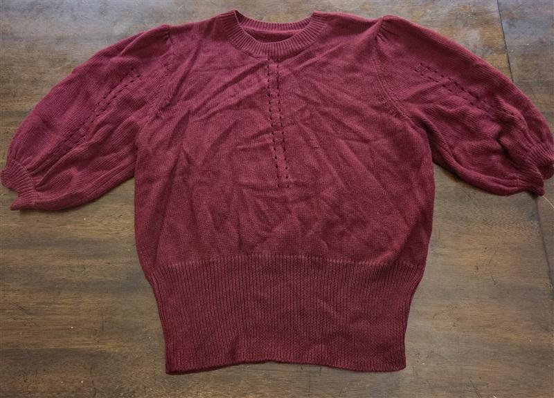 New joie S Retro Short Puff Sleeve Wool & Silk Pointelle Knit Sweater Burgundy