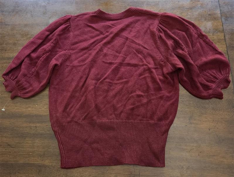 New joie S Retro Short Puff Sleeve Wool & Silk Pointelle Knit Sweater Burgundy