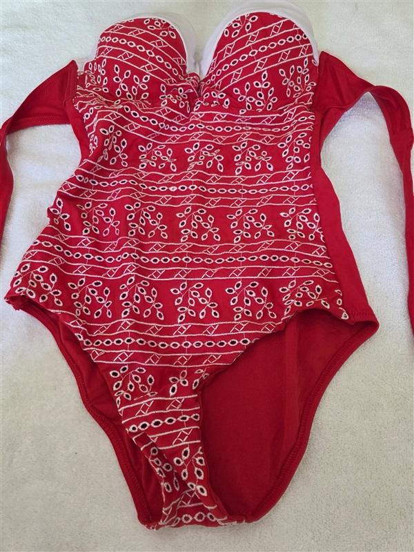 NWOT Enfasis 4 USA Bandeau Strapless Red Eyelet1PC Swimsuit 128427