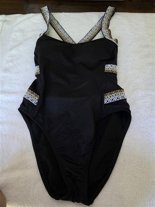 NWT Kenneth Cole S REACTION SAMPLE Black Ribbon 1pc Swimsuit 128443
