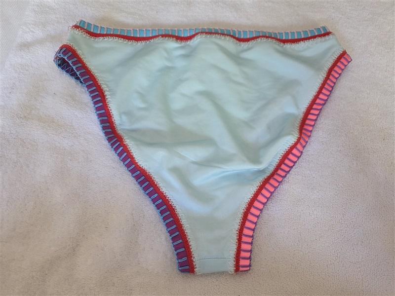 NWT Pilyq Platinum S Aqua Blue Crochet Trim Hi Waist Bikini Bottom Swim 128444