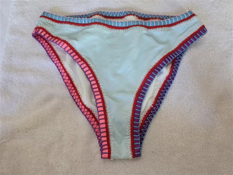 NWT Pilyq Platinum S Aqua Blue Crochet Trim Hi Waist Bikini Bottom Swim 128444