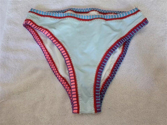 NWT Pilyq Platinum S Aqua Blue Crochet Trim Hi Waist Bikini Bottom Swim 128444