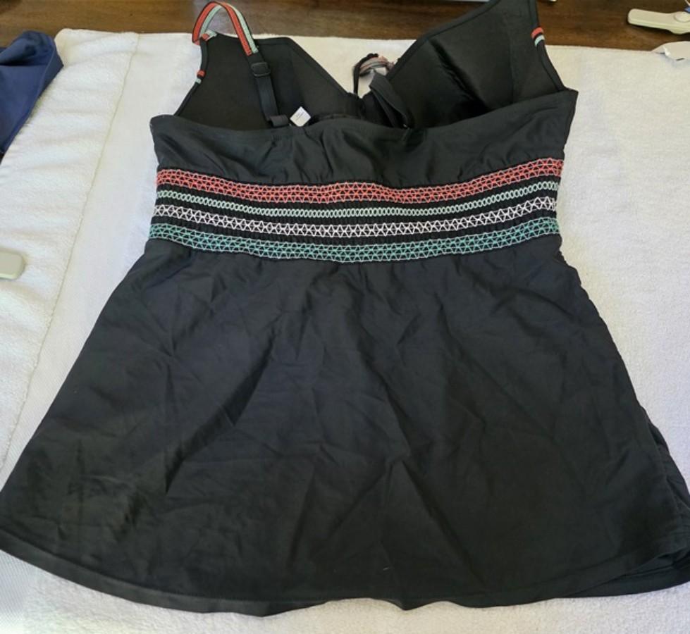 NWOT Cacique 40DDD Underwire Swim Tankini Black Tassel Ties 128449