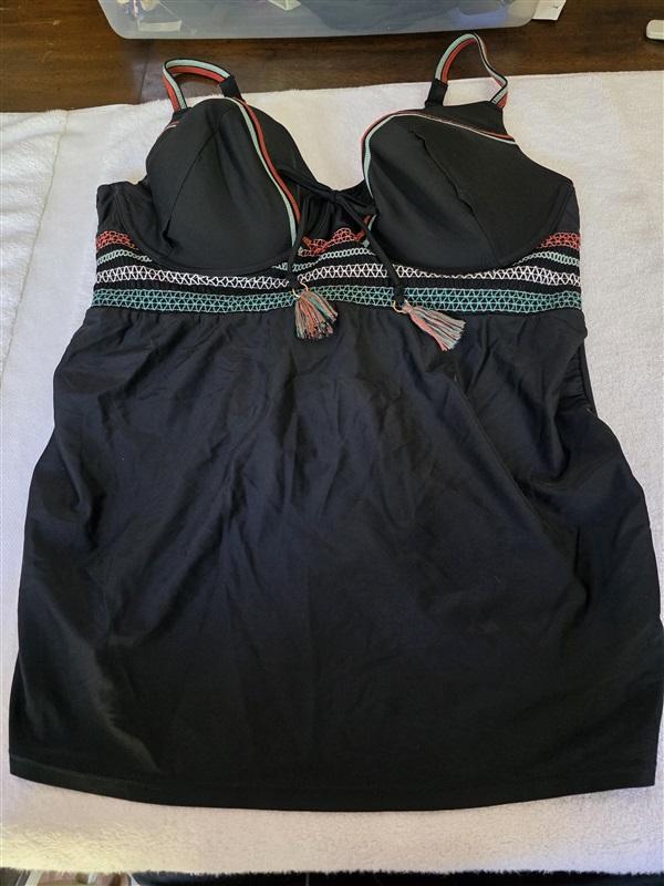 NWOT Cacique 40DDD Underwire Swim Tankini Black Tassel Ties 128449