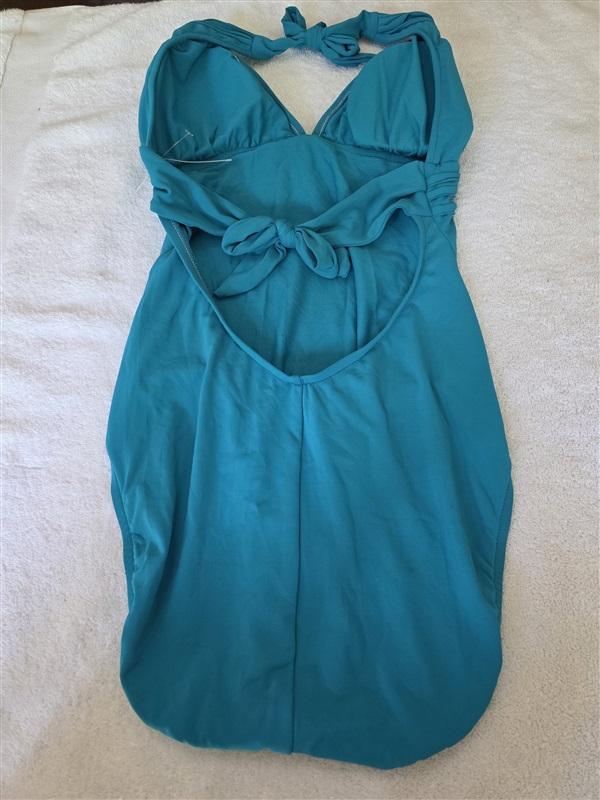 NWOT Robin Piccone 8 Plunge Halter Neck Tie Back 1PC Swimsuit Teal 128451