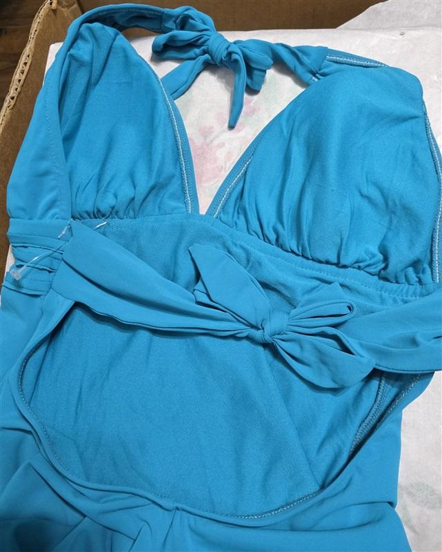NWOT Robin Piccone 8 Plunge Halter Neck Tie Back 1PC Swimsuit Teal 128451