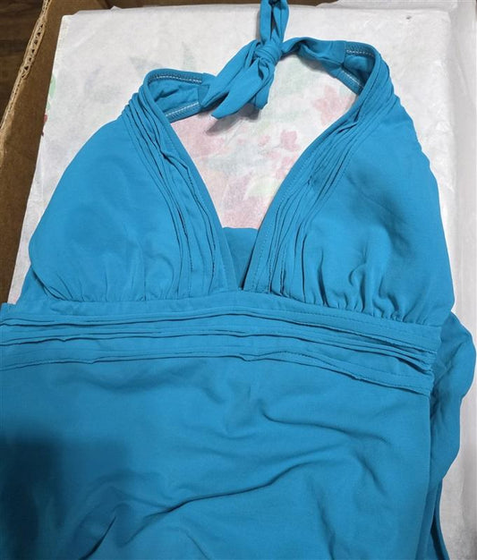 NWOT Robin Piccone 8 Plunge Halter Neck Tie Back 1PC Swimsuit Teal 128451
